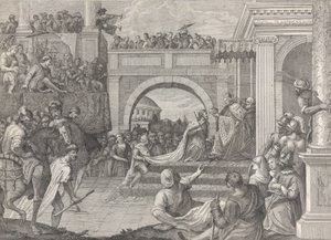Doge Enrico Dandolo kroont Baldovino de eerste keizer van het Latijnse Rijk van Constantinopel