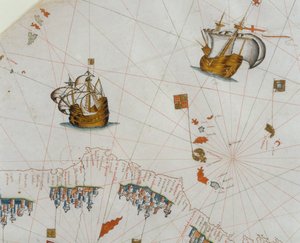 Een Nautische Kaart, detail van de Canarische Eilanden, 1564