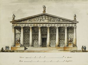 Ontwerpen voor de rijschool van de Horse Guards, St. Petersburg: Elevaties, sectie en grondplan