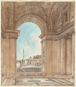 Het Piazza van Sint-Pieter Gezien door een Boog van de Basiliek