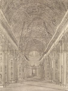 Steigers opgericht voor de restauratie van het gewelf in de Sint-Pietersbasiliek: Overzicht... (ca. 1773) door Giacomo Sangermano