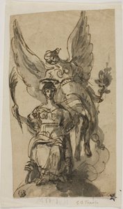 Zittende vrouw gekroond door engel door Giambattista Tiepolo