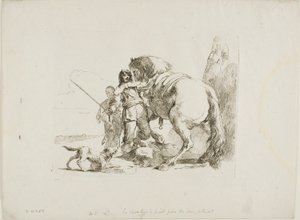 De ruiter die naast zijn paard staat, uit Capricci door Giambattista Tiepolo