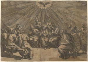 Pinksteren door Gian Jacopo Caraglio after Raphael