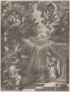 De Annunciatie door Gian Jacopo Caraglio after Titian