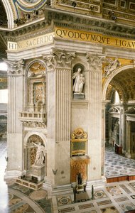 Decoraties door Gian Lorenzo Bernini op eerste pilaar rechts, een van vier pilaren die de koepel van de Sint-Pietersbasiliek ondersteunen, Rome, Vaticaanstad door Gian Lorenzo Bernini