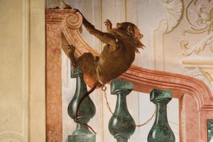 Detail van aap, uit de kamer van carnavalscènes in de Foresteria