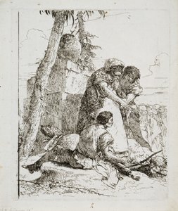 Tovenaar wijst op een Brandend Hoofd aan Twee Jongeren, ca. 1740s