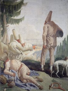 Pulcinella op vakantie door Giovanni Domenico Tiepolo