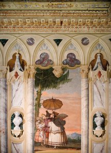 De Zomerwandeling, uit de Kamer van het Gotische Paviljoen, in de Foresteria door Giovanni Domenico Tiepolo