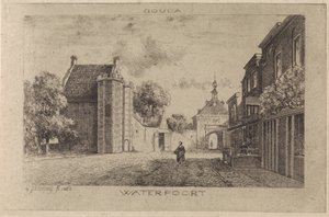 Gezicht op de Waterpoort te Gouda door Gijsbertus Johannes Verspuy