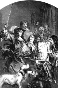 Karel II die een lende biefstuk tot ridder slaat