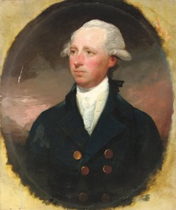 Portret van Sir Thomas George Skipwith, halflang, in een blauwe jas, gefingeerd ovaal door Gilbert Stuart