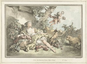 Herderin met wegvliegende Amor door Gilles Antoine Demarteau