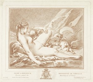 Liggende Venus met Amor en Anteros door Gilles Demarteau