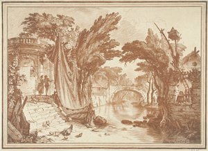 Zuidelijk landschap met huizen aan rivier
