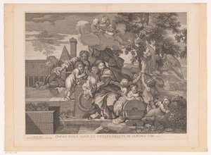 Heilige Familie met putti bij appelboom