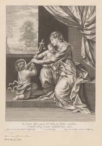 Maria met kind en Johannes de Doper die een kruis aanreikt