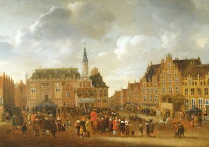 De Aankondiging van het Vredesverdrag van Münster in 1648 vanaf het Balkon van het Stadhuis van Haarlem door Gillis Rombouts