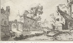 Boerderij en toren aan een rivier door Gillis van Scheyndel (I)