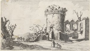 Fontein bij ruïne met een ronde toren Twaalf landschappen (serie)