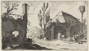 Landweg bij een ruïne en een herberg door Gillis van Scheyndel (I)