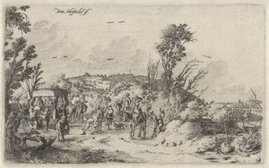 Rijtuig en ruiters op een landweg (Reuk, Landschappen met de vijf zintuigen)