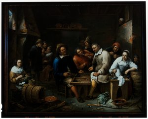 Backgammonspelers in een interieur van een taverne door Gillis van Tilborgh