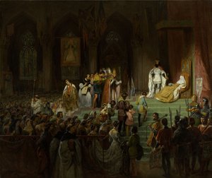 De kroning van de dode Inês de Castro in de kathedraal van Coimbra, 1827-1828