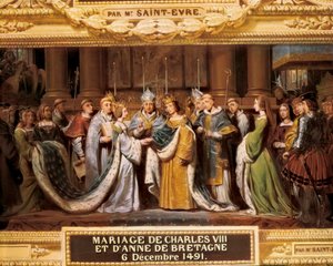 Het huwelijk van koning Karel VIII van Frankrijk (1470-1498) met Anna van Bretagne (1477-1514) op 06/12/1491