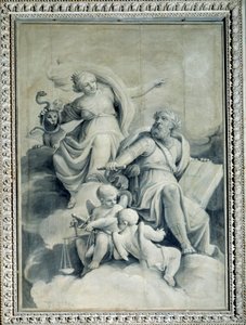 Gerechtigheid beloont Waardigheid en toont het huis van de deugd, allegorie door Gio Batta Celle