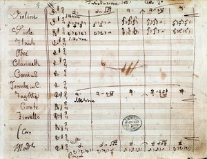 Eerste pagina met handtekening van partituur voor act II van de opera De barbier van Sevilla door Gioacchino Rossini door Gioachino Rossini