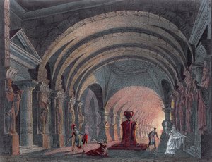 Scenografie voor Act IV van Semiramide door Gioacchino Rossini, gravure door Gioachino Rossini