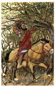 Een voorstelling van Absalom (of Avshalom, Absalom) de zoon van David, in het woud van Efraïm, zijn haar zit in de takken van een eik. door Giorgio Albertini