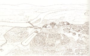 Het oude Rome (archaïsch): uitzicht op de stad Rome in de 6e eeuw voor Christus. door Giorgio Albertini