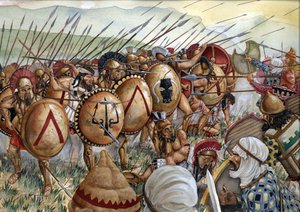 Slag bij de Thermopylen: het leger van de Spartanen onder leiding van Leonidas I vocht tegen de Grieken tegen de Perzen in 480 voor Christus.