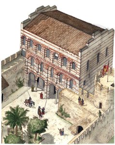 Byzantijnse kunst: reconstructie van het paleis van Constantijn Porphyrogenete in het 13e-eeuwse Constantinopel.
