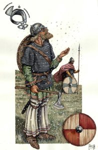 Middeleeuwen: Vikingkrijger uit de 9e eeuw. door Giorgio Albertini