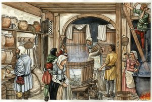 Middeleeuwen: bierfabriek (brouwerij) door Giorgio Albertini