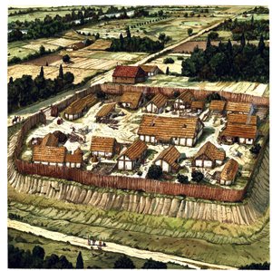 Middeleeuwen: reconstructie van een Motte (afbeelding) door Giorgio Albertini