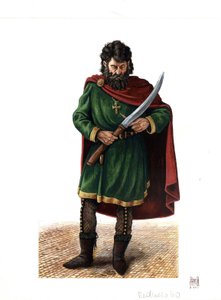 Middeleeuwen: soldaat van de Varangiaanse garde (of varegue garde), elitekorps van het Byzantijnse leger door Giorgio Albertini