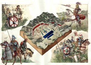 Gotenoorlog (535-553) tussen de Byzantijnen en de Ostrogoten: de Slag bij Taginae in juli 552, waardoor de Byzantijnen van Justinianus vanuit Ravenna over Rome konden marcheren.