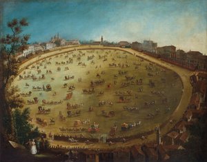 Paardenraces op de Prato della Valle in Padua, midden 18e eeuw door Giorgio Fossati
