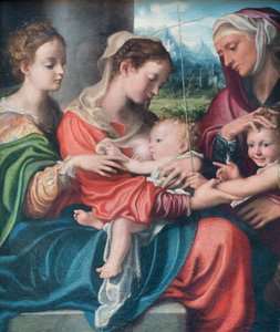 Madonna voedt het kind, de jonge st. Johannes en st. Maria Magdalena en Elizabeth, c.1530 door Giorgio Gandini del Grano
