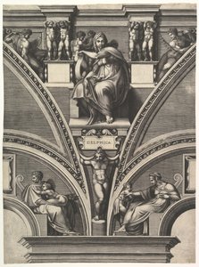 De Delphische Sibylle, uit de serie van Profeten en Sibyllen in de Sixtijnse Kapel, 1570-75 door Giorgio Ghisi