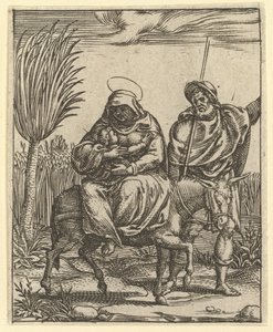 De Maagd van Smarten: De vlucht naar Egypte, een van de negen omliggende compartimenten, ca. 1575 door Giorgio Ghisi