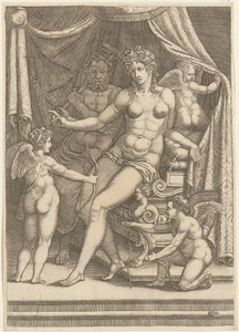Venus en Vulcanus zittend op een bed door Giorgio Ghisi