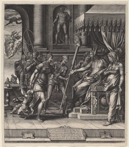 De Laster van Apelles door Giorgio Ghisi after Luca Penni