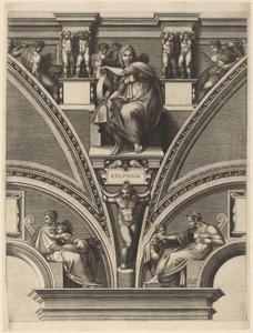 De Delphische Sibylle door Giorgio Ghisi after Michelangelo