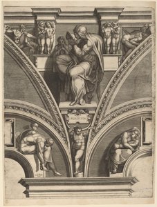 De Perzische Sibylle door Giorgio Ghisi after Michelangelo